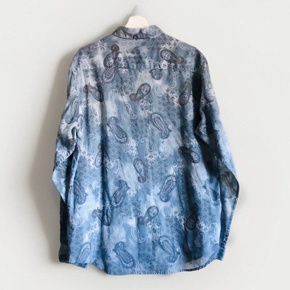 Vintage Reunion Blue Paisley Print Long Sleeve Button Up Shirt Size Large - Picture 2 of 9